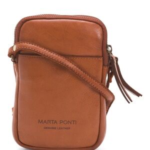 Marta Ponti Portugal Cognac  Leather Crossbidy Mobile Bag